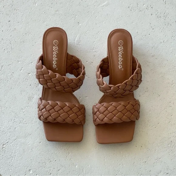 Brown Woven Heeled Sandals Women's 7.5 - Picture 2 of 9